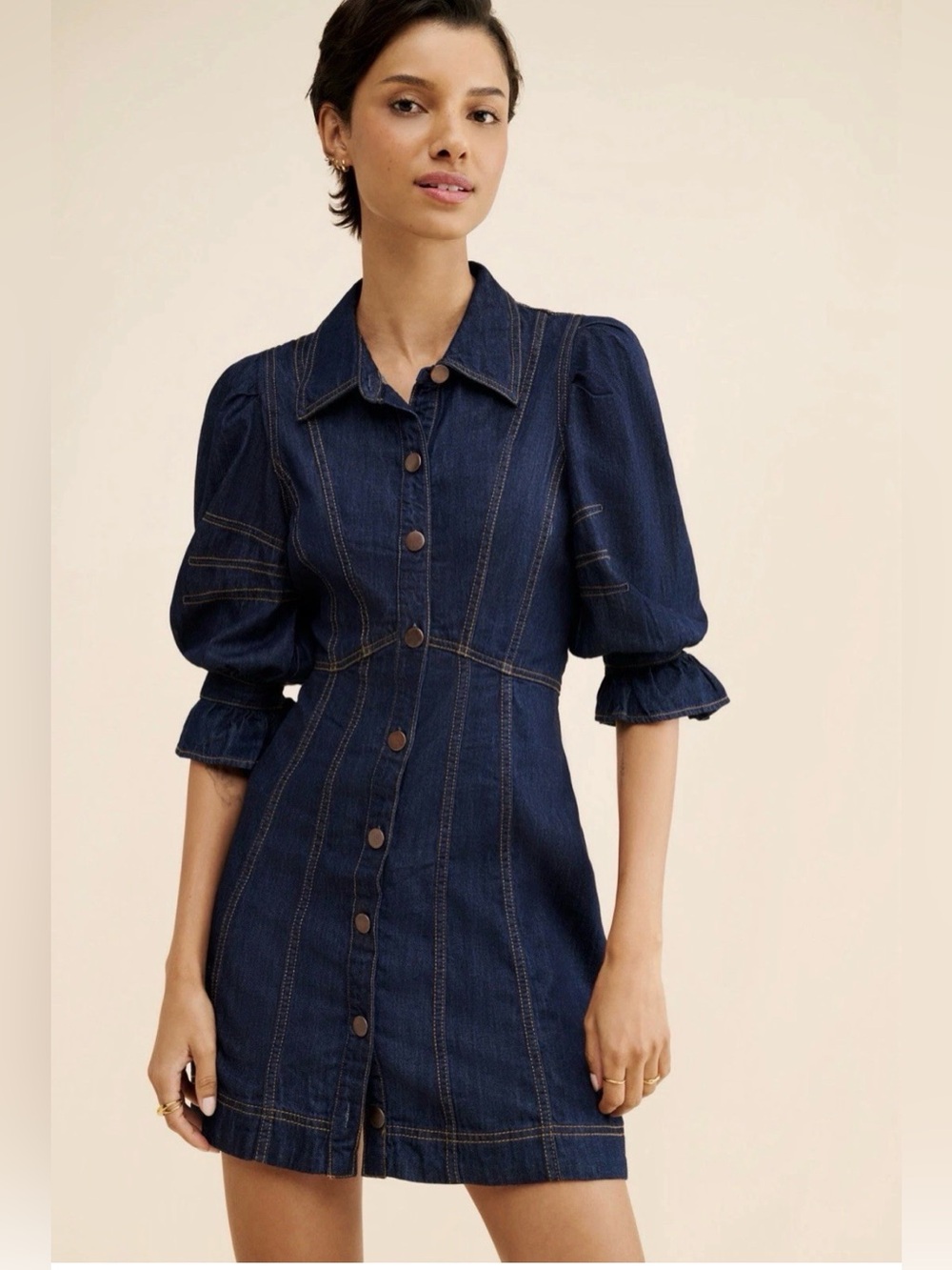 Anthropologie Denim Puff Sleeve Mini Dress Size 4